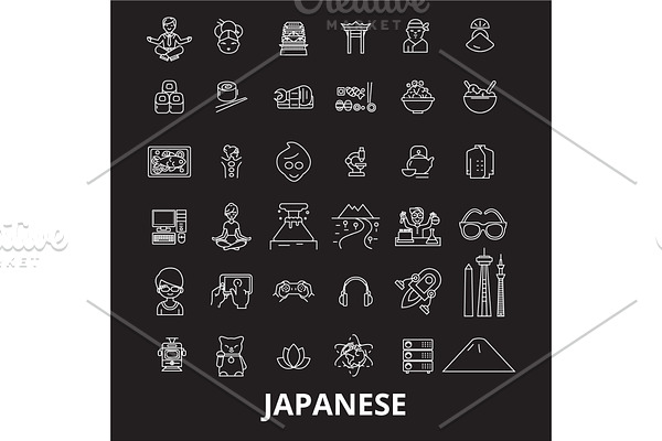 Japanese editable line icons vector