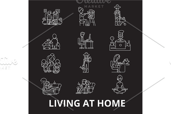 Living at home editable line icons