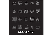 Modern tv editable line icons vector