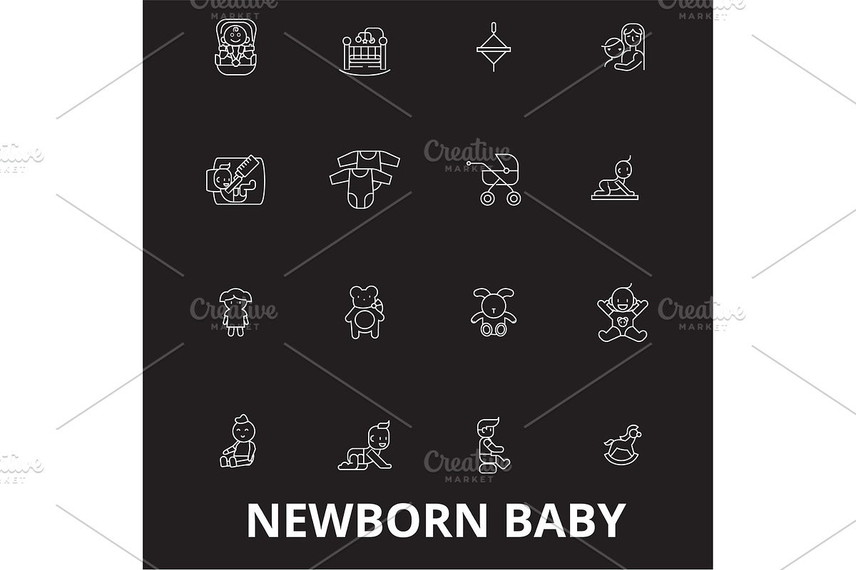 Newborn baby editable line icons in Illustrations - product preview 8