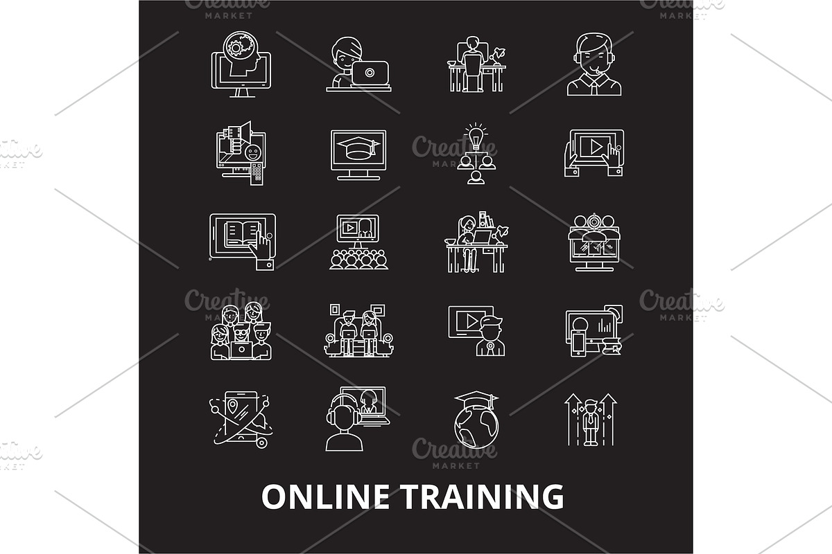 Online training editable line icons in Illustrations - product preview 8