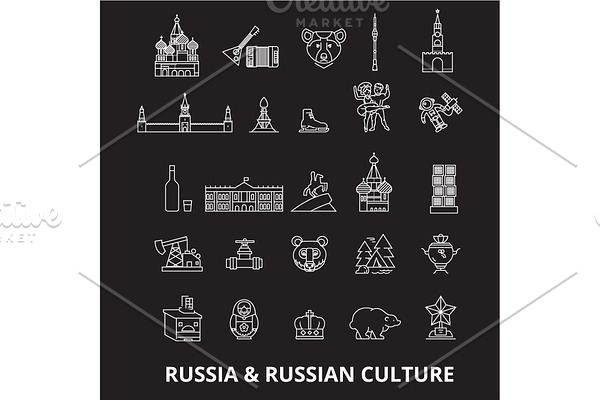 Russia editable line icons vector