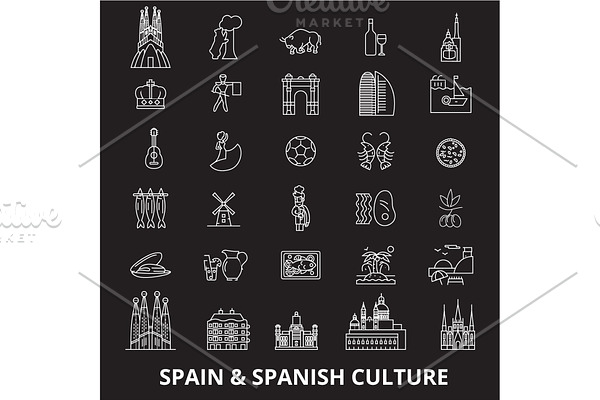 Spain editable line icons vector set