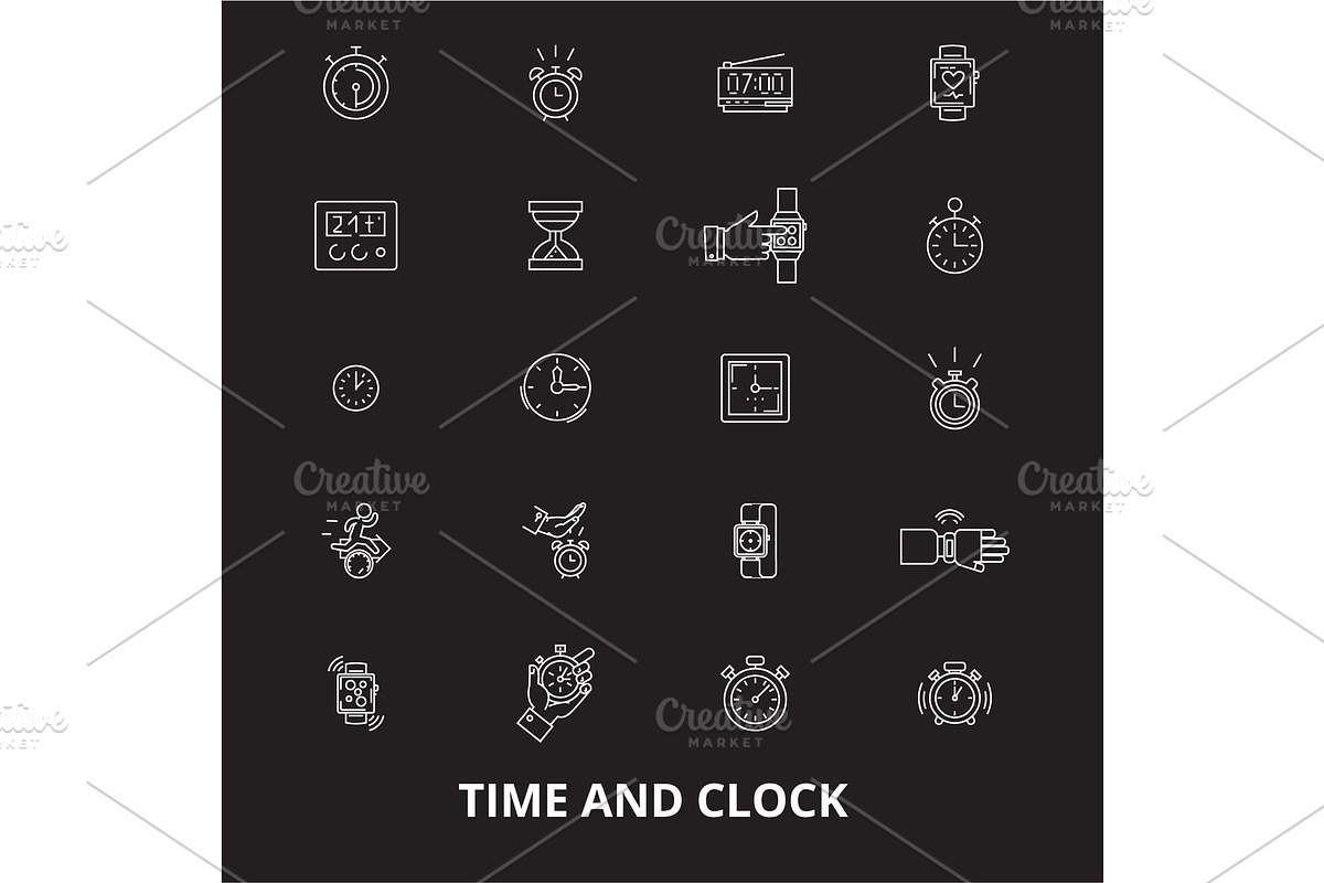 Time and clock editable line icons in Objects - product preview 8