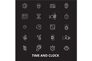 Time and clock editable line icons