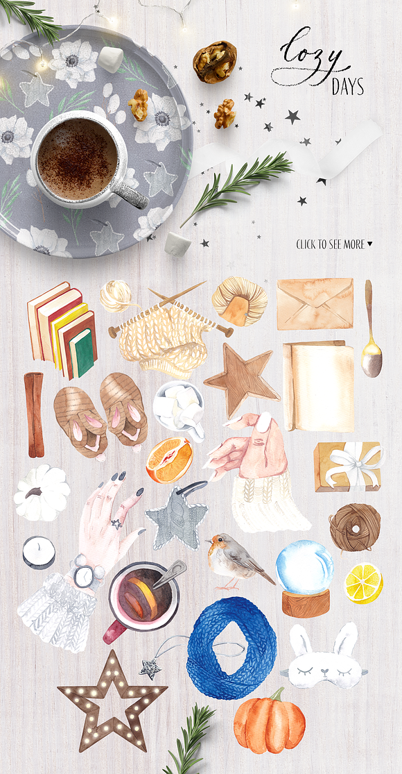 Winter mood aesthetic flatlay set in Illustrations - product preview 3