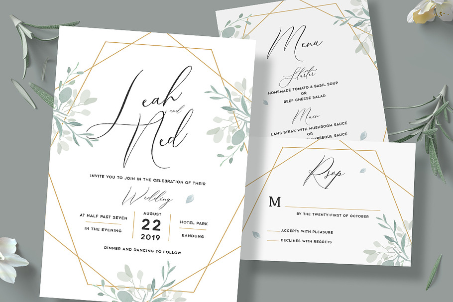 Geometric Wedding Invitation in Card Templates - product preview 8