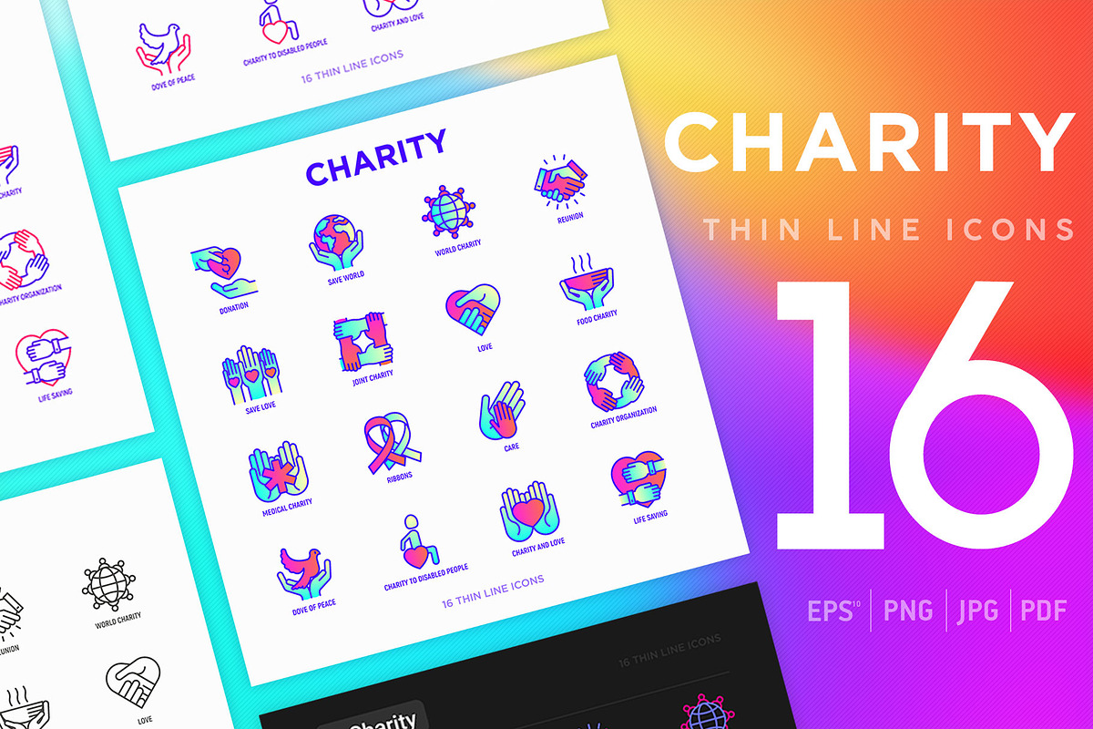 Charity | 16 Thin Line Icons Set in Icons - product preview 8