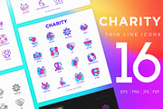 Charity | 16 Thin Line Icons Set