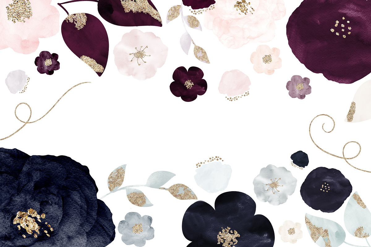 Watercolor Flowers Denim & Spice in Illustrations - product preview 8