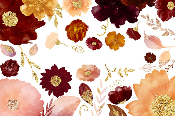 Watercolor Flowers Denim & Spice in Illustrations - product preview 1