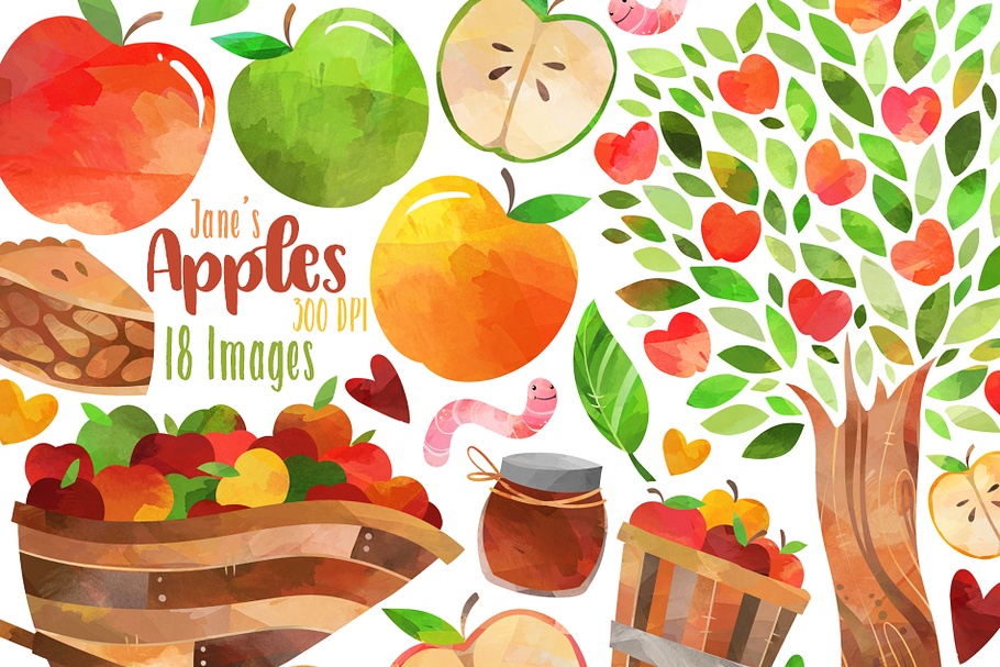 Watercolor Apples Clipart in Illustrations - product preview 8