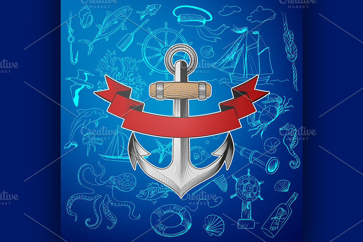 anchor with hand-drawn elements in Illustrations - product preview 8