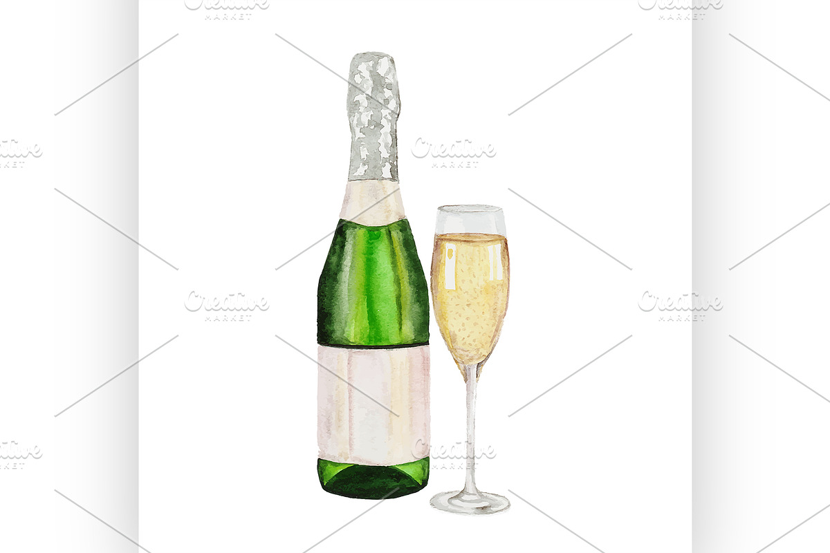 Champagne bottle and champagne glass in Illustrations - product preview 8