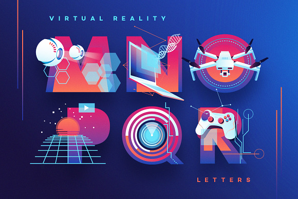 VR Icons and Typography in Neon Icons - product preview 3