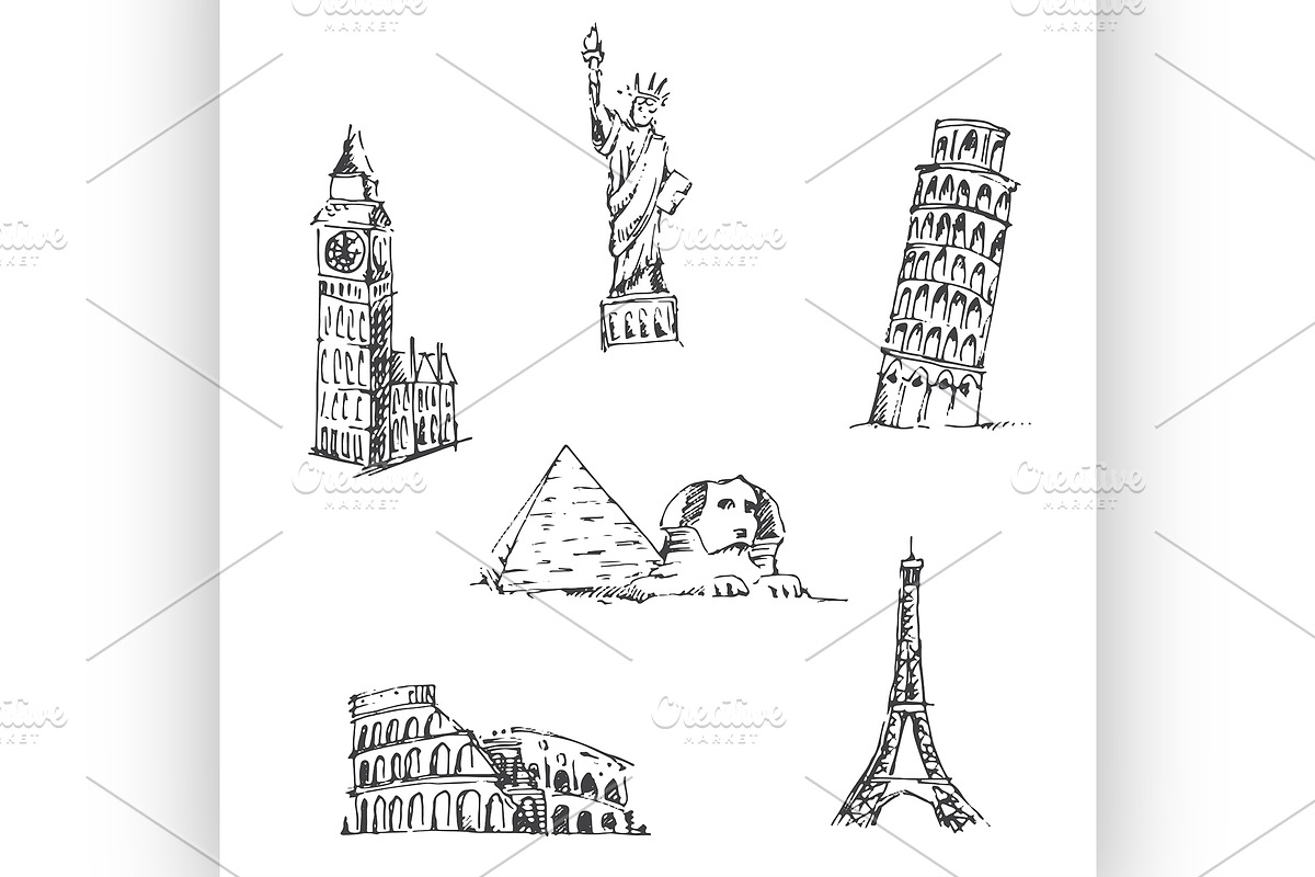 Doodle Travel set. World landmarks in Illustrations - product preview 8