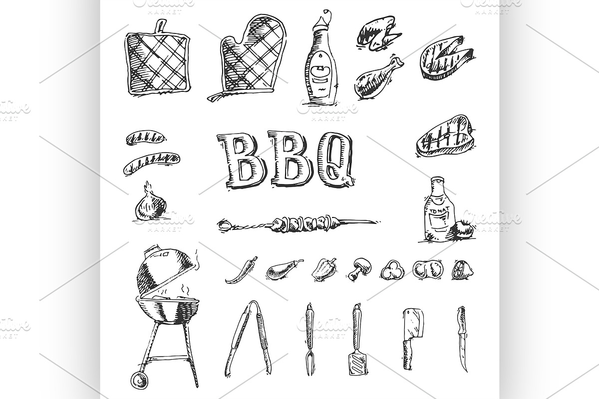 Doodle Vector set of barbecue in Illustrations - product preview 8