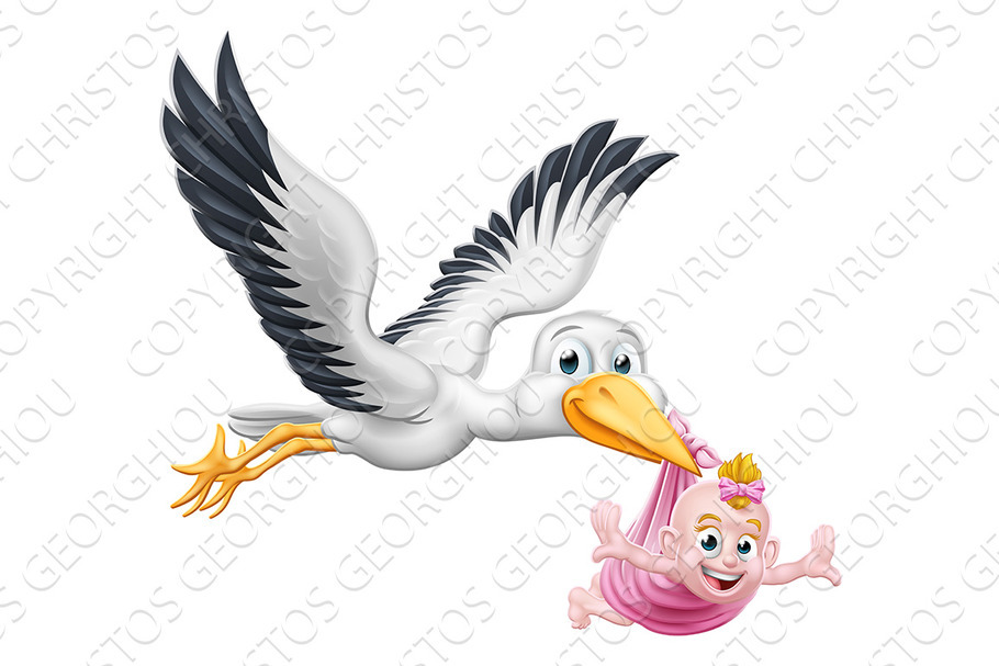 Stork Cartoon Pregnancy Myth Bird in Illustrations - product preview 8