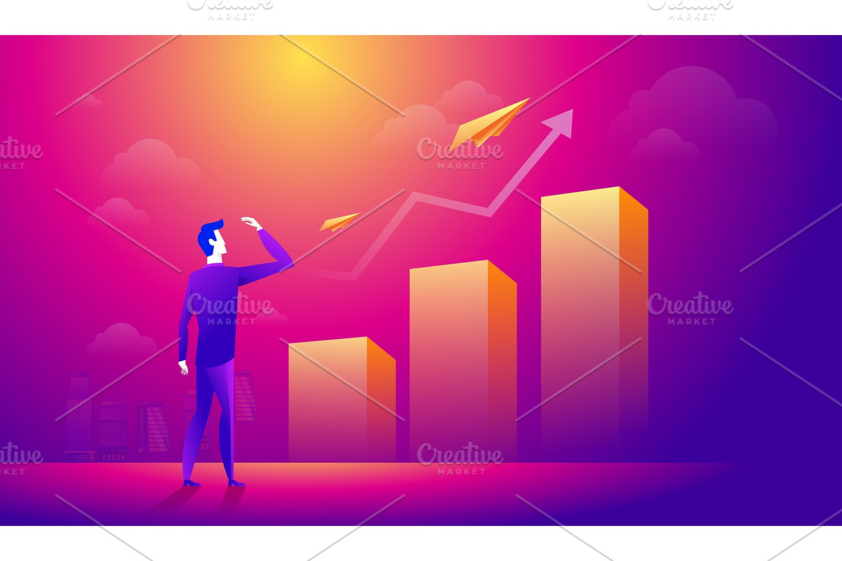 Businessman looking at a paper plane in Illustrations - product preview 8