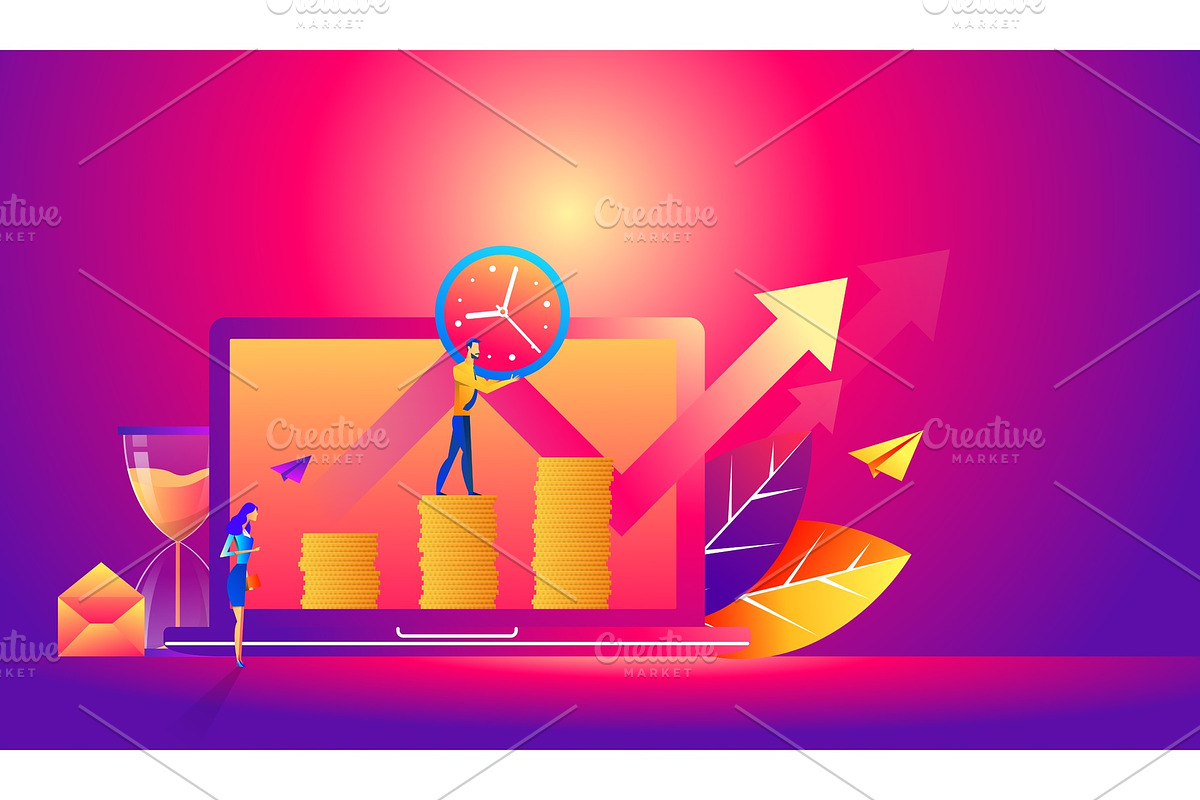 Business man holding clock on his in Illustrations - product preview 8