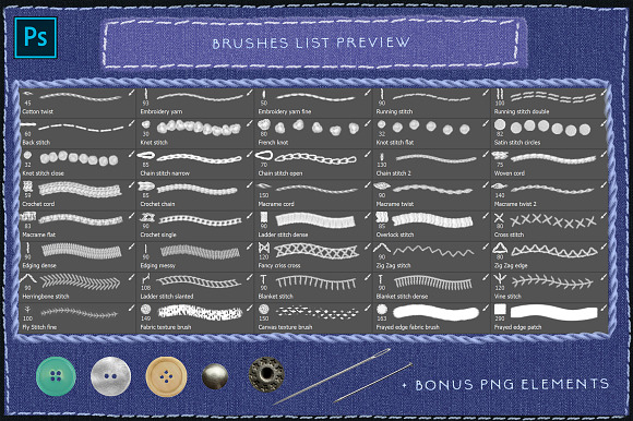 Sewing & Embroidery PS Kit in Photoshop Brushes - product preview 3