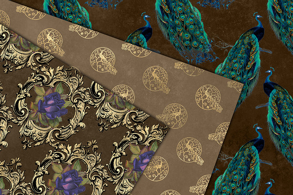 Vintage Peacock Digital Paper in Patterns - product preview 1