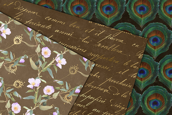 Vintage Peacock Digital Paper in Patterns - product preview 3