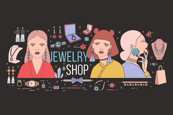 Jewelry shop banner and seamless in Illustrations - product preview 1