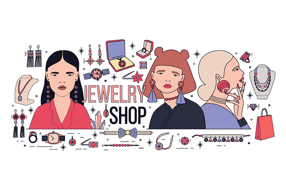 Jewelry shop banner and seamless in Illustrations - product preview 2