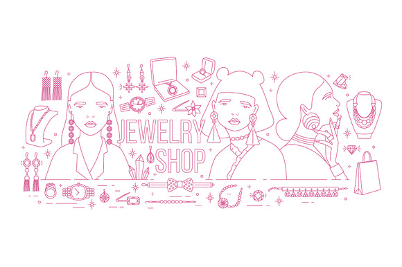 Jewelry shop banner and seamless in Illustrations - product preview 3
