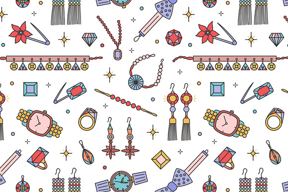 Jewelry shop banner and seamless in Illustrations - product preview 8