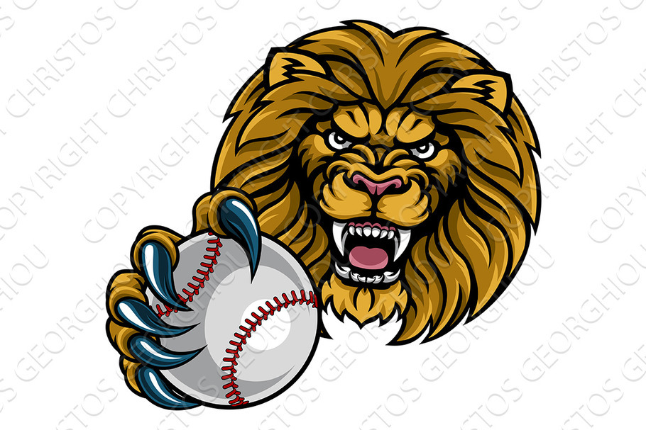 Lion Baseball Ball Sports Mascot in Illustrations - product preview 8