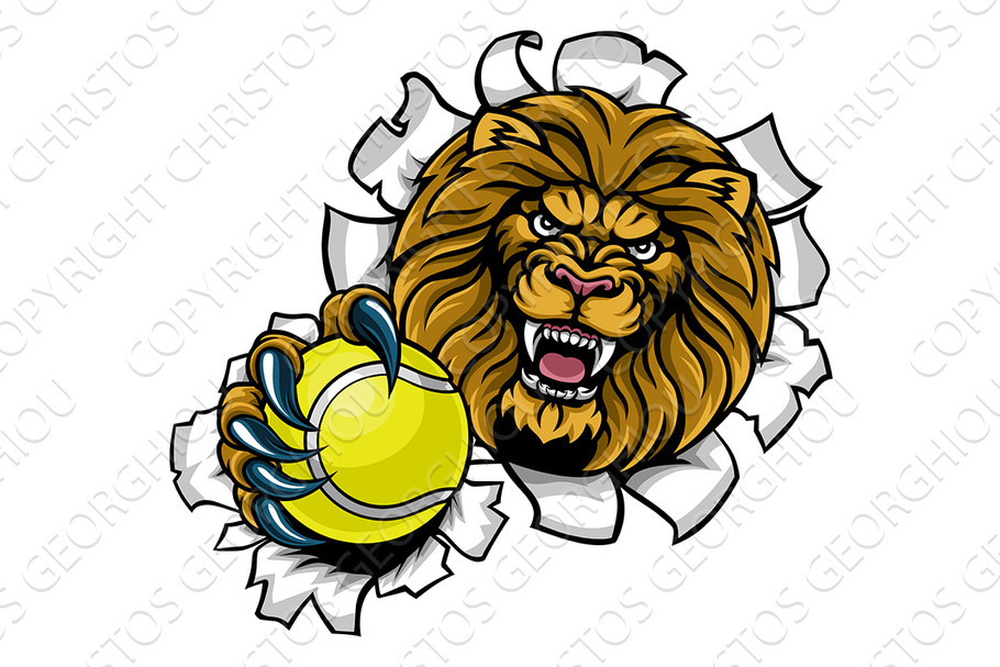 Lion Holding Tennis Ball Breaking