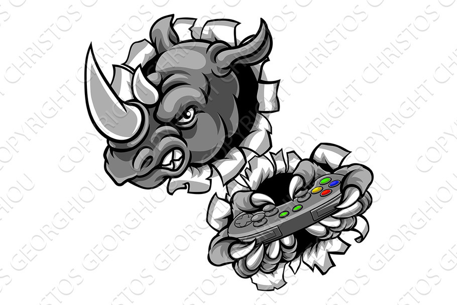 Rhino Gamer Holding Games Controller in Illustrations - product preview 8