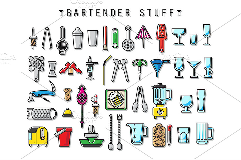 Bartender Stuff. EPS - JPEG - PNG in Illustrations - product preview 8