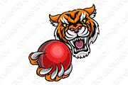 Tiger Holding Cricket Ball Mascot