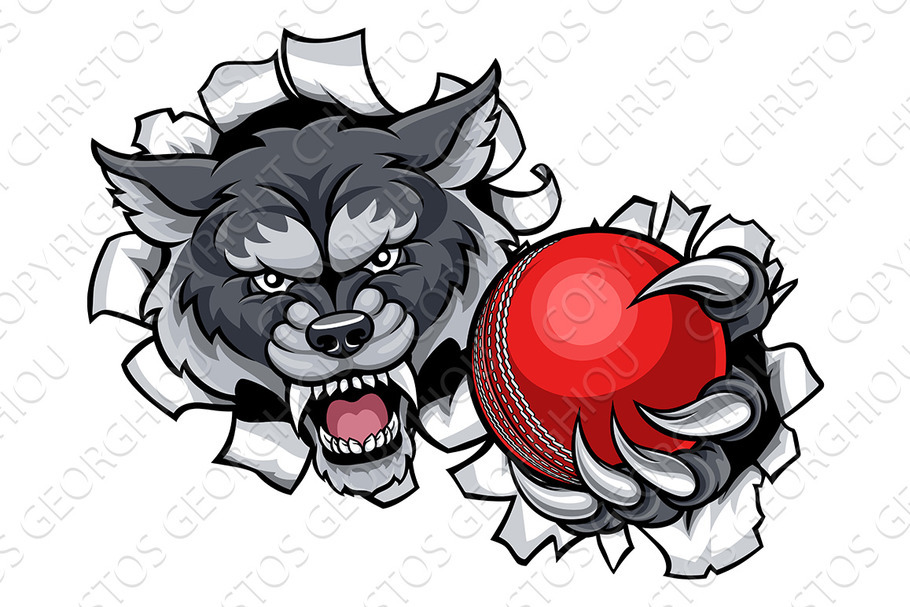 Wolf Cricket Mascot Breaking in Illustrations - product preview 8