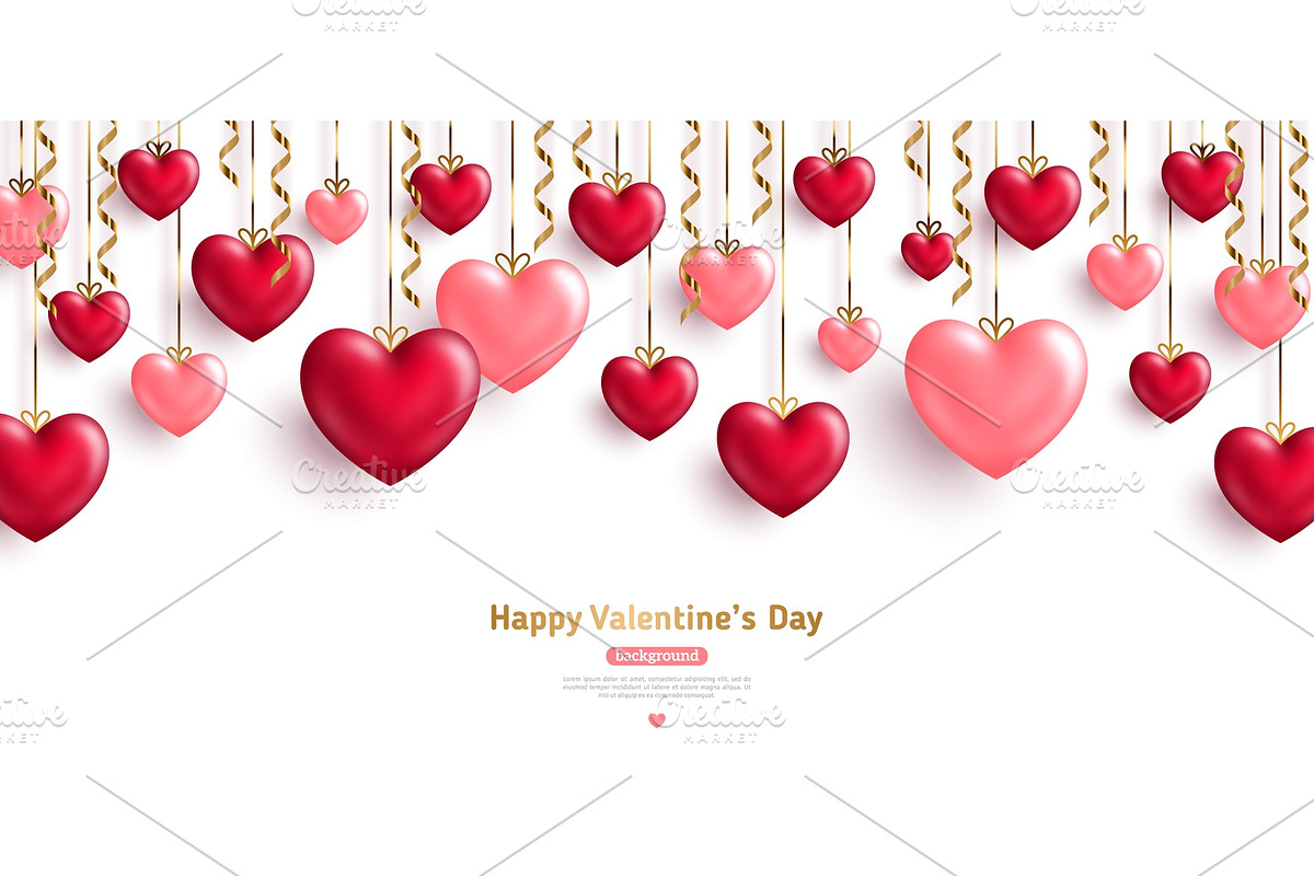 Hanging hearts and gold streamers in Illustrations - product preview 8