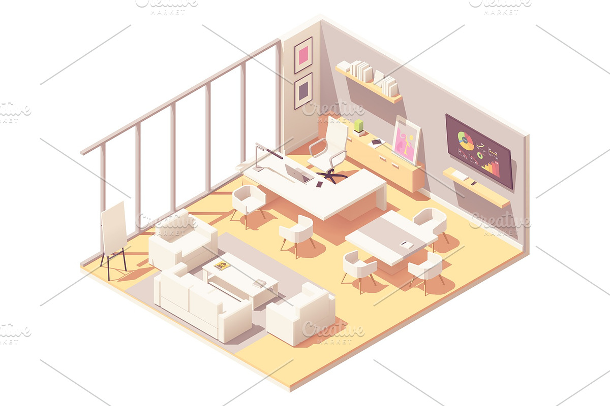 Vector isometric CEO office interior in Illustrations - product preview 8