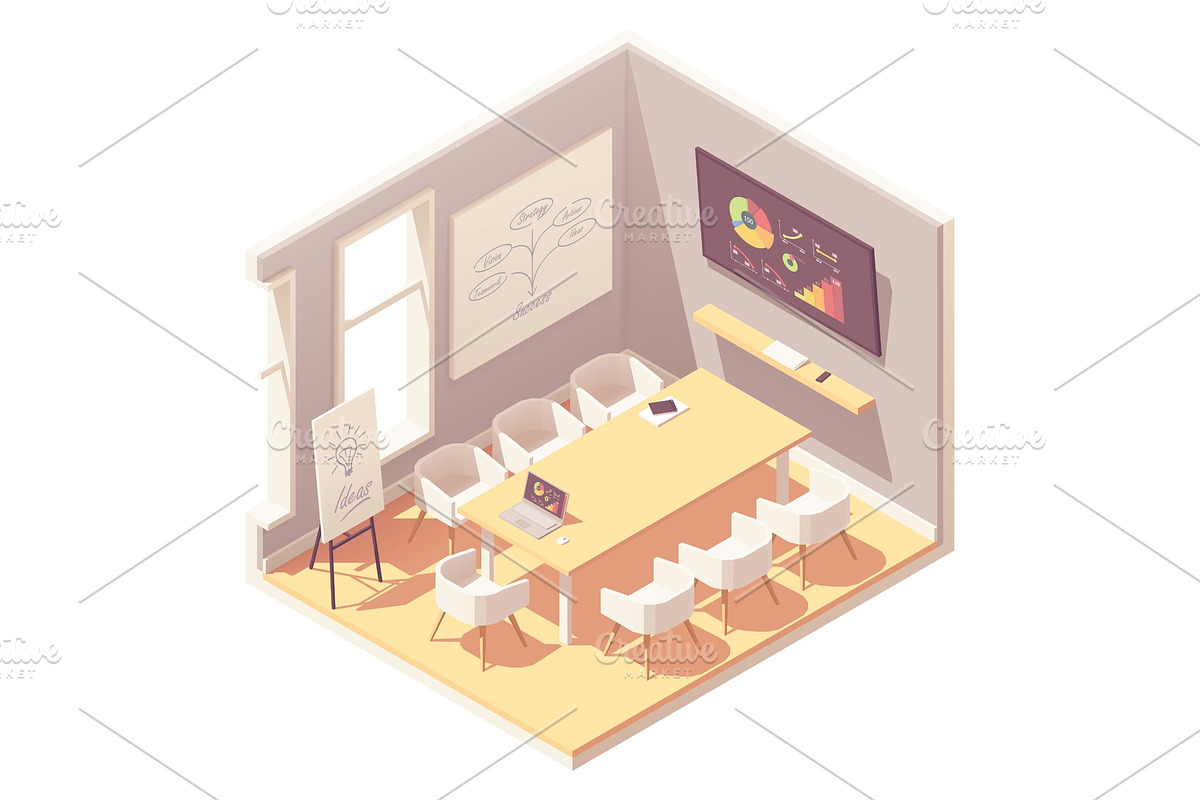 Vector isometric conference room in Illustrations - product preview 8