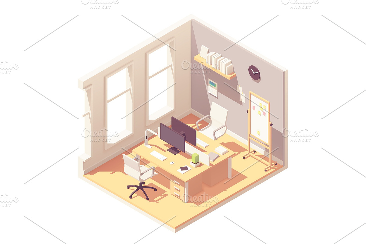 Vector isometric office room in Illustrations - product preview 8