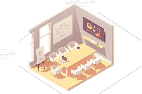 Vector isometric office interiors  in Illustrations - product preview 3