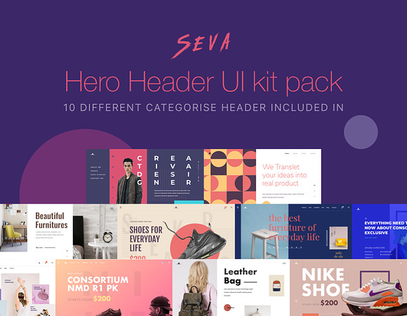 Seva header ui kit pack-1 in Web Elements - product preview 4