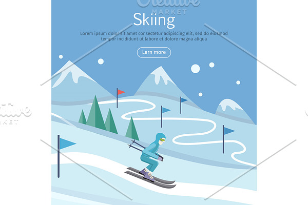 Skiing Banner. Skier on Snowy Sope