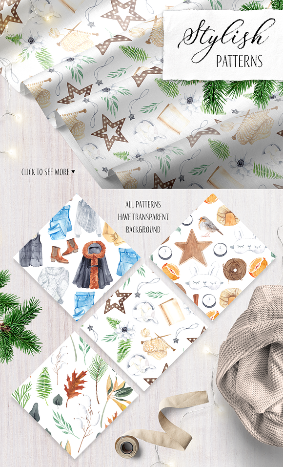 Winter mood aesthetic flatlay set in Illustrations - product preview 5