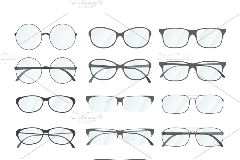Set of different rim glasses