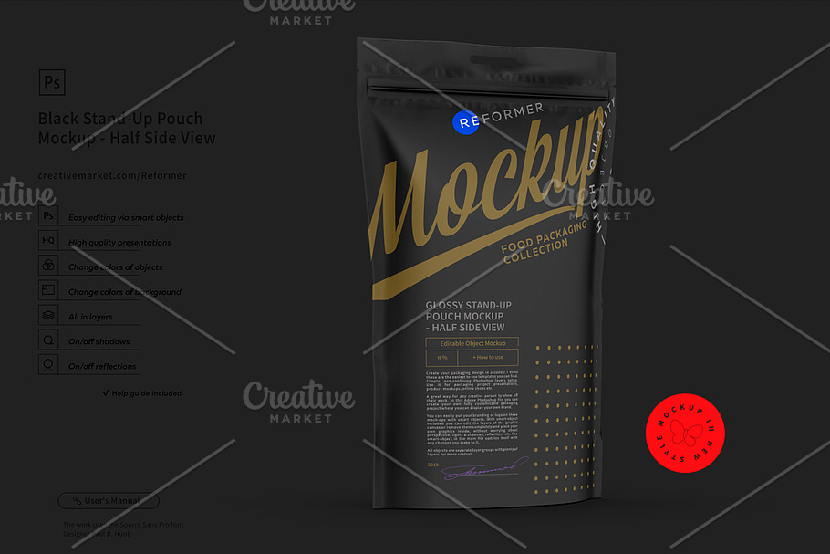 Black Stand-Up Pouch Mockup in Product Mockups - product preview 8