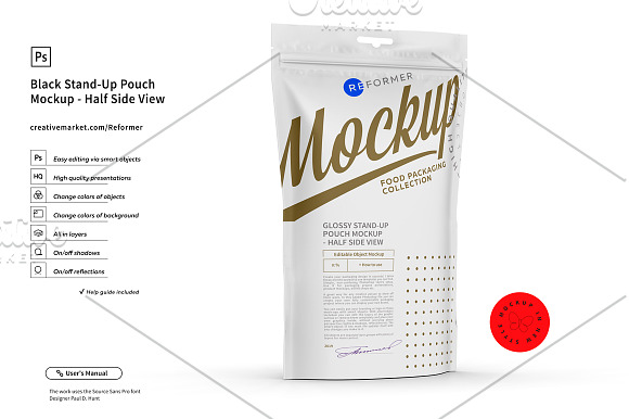 Black Stand-Up Pouch Mockup in Product Mockups - product preview 1