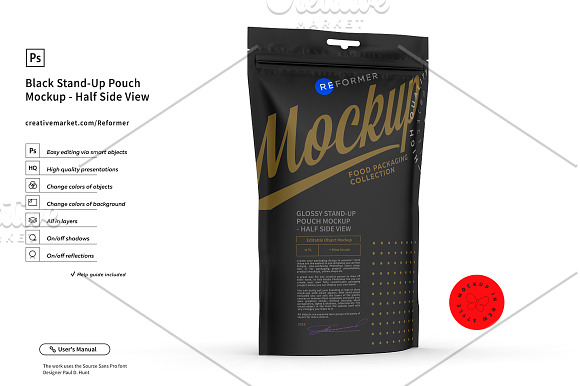 Black Stand-Up Pouch Mockup in Product Mockups - product preview 3