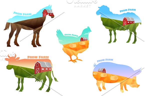 Farm set of animals and landscapes in Illustrations - product preview 2